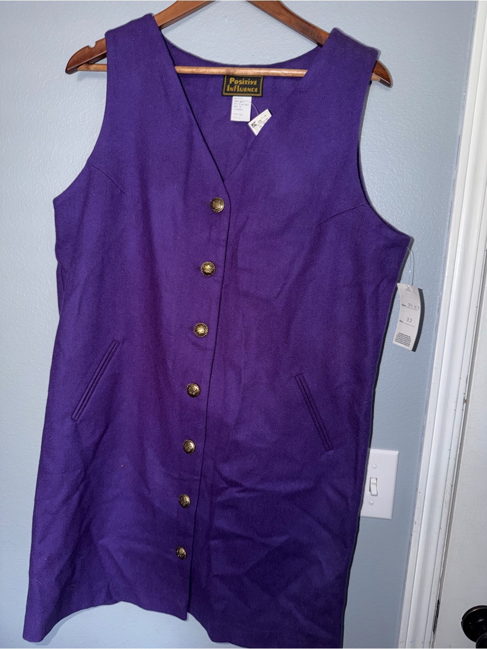 Positive Influence 100% wool Purple Button Front Dress